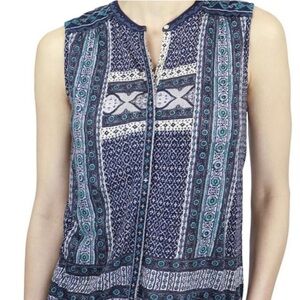 Lucky Brand Blue Buttoned Blouse with Mandarin Collar